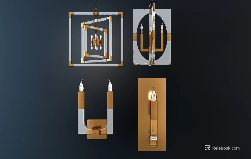 Modern Wall Sconce Designs With Gold Silver Metal Frames And Geometric Shapes 3d model 