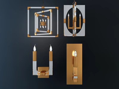 Modern Wall Sconce Designs With Gold Silver Metal Frames And Geometric Shapes 3d model