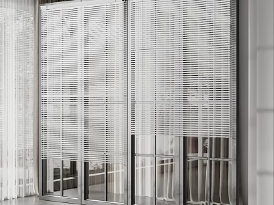 Modern White Vertical Blinds Enhance Sliding Glass Doors In Stylish Interior 3d model