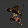 Tiger Headed Warrior Character With Striped Armor Wielding Axe And Sword 3d model