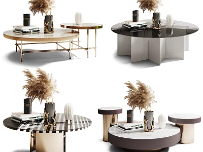 Modern Coffee Table Designs With Marble Tops Metal Frames Decorative Vases And Books 3d model