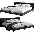 Modern Minimalist Double Bed With Black Frame White Sheets And Gray Blanket