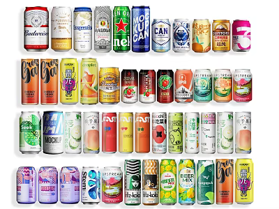 Collection Of Diverse Beverage Cans With Various Flavors Brands And Vibrant Colors 3d model