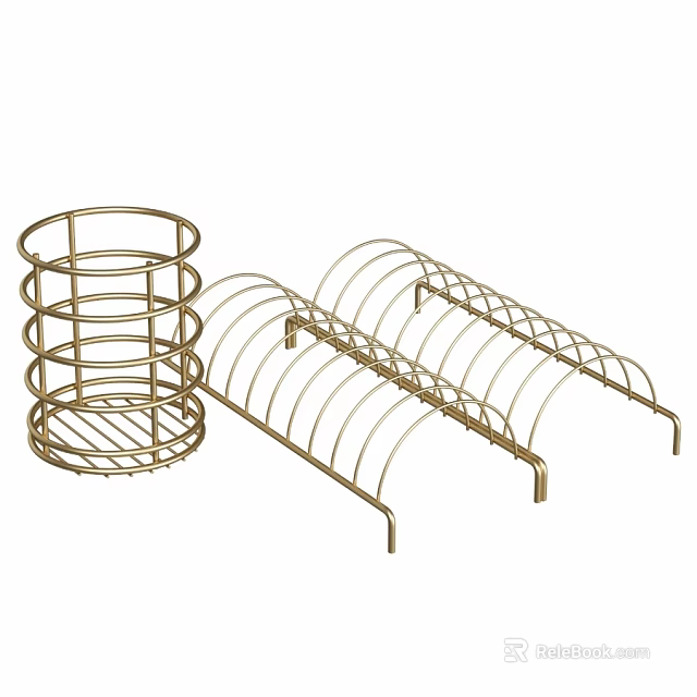Golden Metal Kitchenware Organizers for Dishes Bowls and Kitchen Storage with Sturdy Design 3d model 