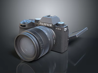 Fujifilm X T50 Digital Camera With Lens On Dark Reflective Background 3d model