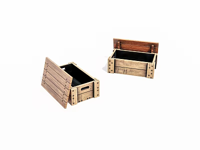 Open Wooden Crates With Slatted Design And Rustic Natural Finish 3d model