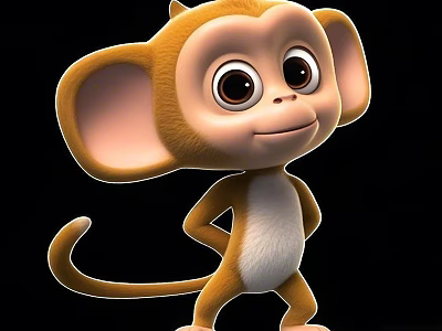 Cute Cartoon Monkey Character With Big Ears Standing Pose 3D Illustration 3d model