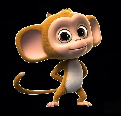 Cute Cartoon Monkey Character With Big Ears Standing Pose 3D Illustration 3d model