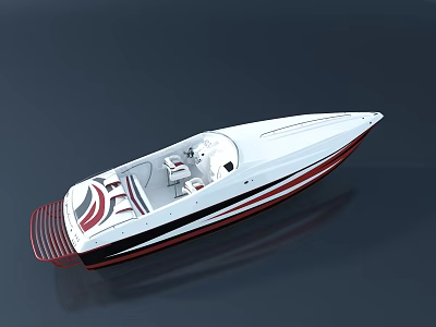 Sleek White Yacht With Red Black Stripes And Seats 3d model