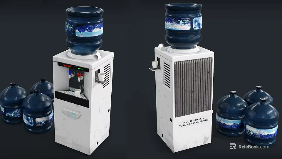 White Water Dispensers With Blue Water Bottles For Daily Use Appliances 3d model 