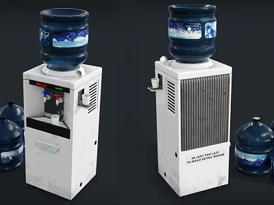 White Water Dispensers With Blue Water Bottles For Daily Use Appliances 3d model