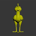 Cartoon Rooster Character 3D Model With Big Eyes Pink Comb Green Body Yellow Neck