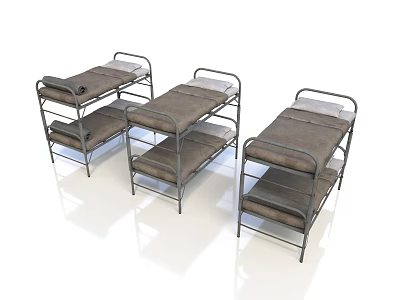Sturdy Metal Bunk Beds With Brown Mattresses And Simple Design 3d model