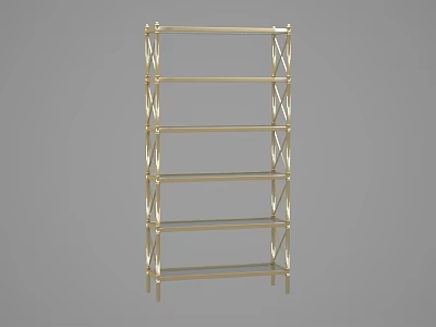 Golden Multi tiered Modern Storage Shelf With Metal Frame And Display Shelves 3d model