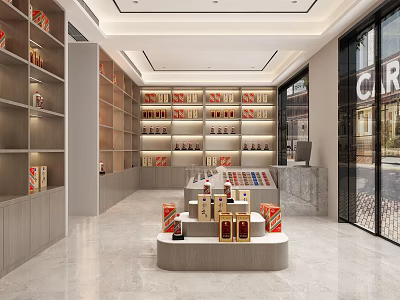 Modern Tobacco Liquor Store Interior With Well Arranged Shelves Displayed Wines Tobacco Products 3d model