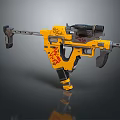 Yellow Tactical Firearm with Black Scope and Red Graffiti Patterns Decorative Design Features 3d model