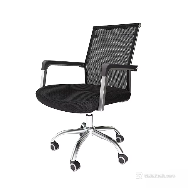 Ergonomic Office Desk and Chair Set with Black Mesh Back and Silver Casters 3d model 