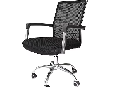 Ergonomic Office Desk and Chair Set with Black Mesh Back and Silver Casters 3d model
