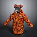 Brown Hooded Coat With Teddy Bear Patterns And Bear Ear Design