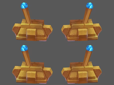 Magical Weapon With Golden Base Brown Pole And Blue Gem On Top 3d model