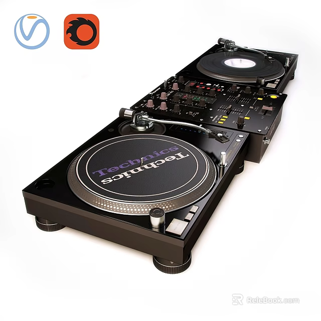 Technics DJ Turntables And Mixing Console With Control Panel And Buttons 3d model 