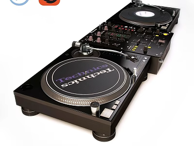 Technics DJ Turntables And Mixing Console With Control Panel And Buttons 3d model