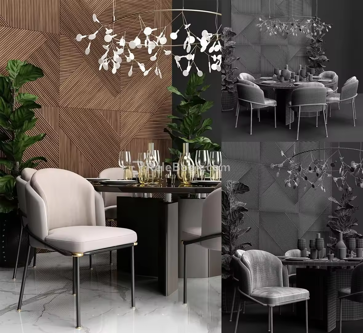 Modern Dining Table and Chair Combination 3d model
