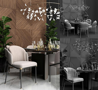 Modern Dining Table and Chair Combination 3d model