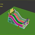 Colorful Slide Playground With Multiple Lanes Palm Tree Decor And Green Base