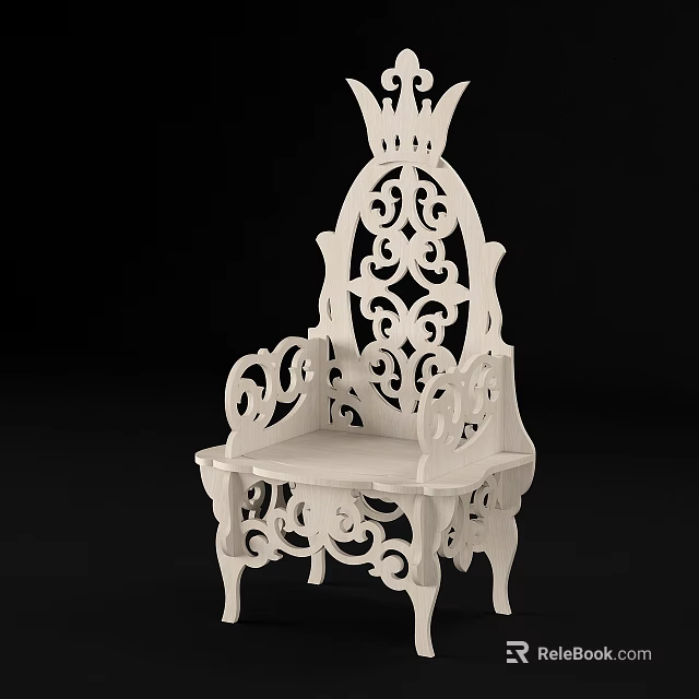 Elegant White Wooden Leisure Chair With Intricate Carved Patterns On Backrest And Armrests 3d model 