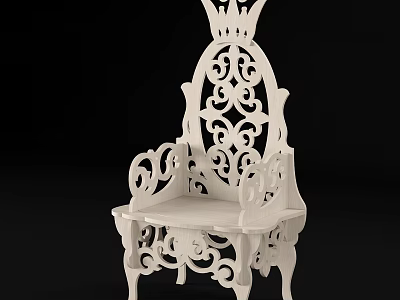 Elegant White Wooden Leisure Chair With Intricate Carved Patterns On Backrest And Armrests 3d model