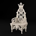 Elegant White Wooden Leisure Chair With Intricate Carved Patterns On Backrest And Armrests