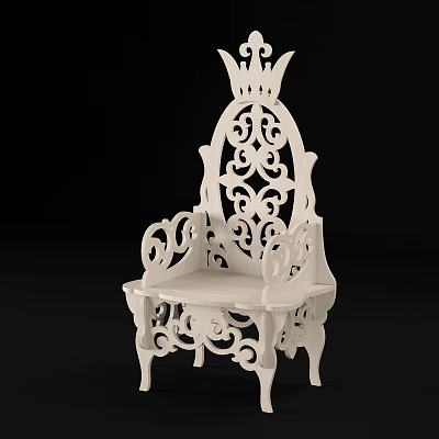 Elegant White Wooden Leisure Chair With Intricate Carved Patterns On Backrest And Armrests 3d model