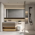 Modern Bathroom Interior Design With Shower Vanity Toilet Illuminated Mirror And Tile Walls