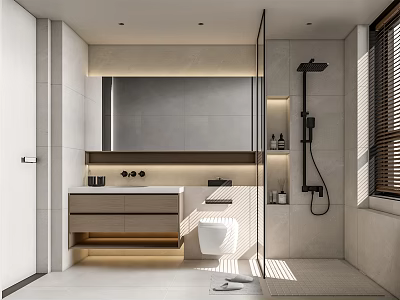 Modern Bathroom Interior Design With Shower Vanity Toilet Illuminated Mirror And Tile Walls 3d model
