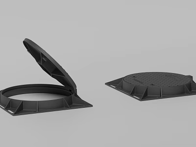 Black Manhole Covers Open And Closed Design With Square Base And Solid Structure 3d model