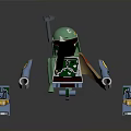 Lego Action Figure With Green Helmet Holding Weapon And Blue Display Stands
