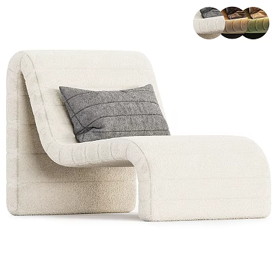 Ivory White Plush Fabric Lounge Chair with Modern Curved Shape and Gray Vertical Striped Cushion 3d model