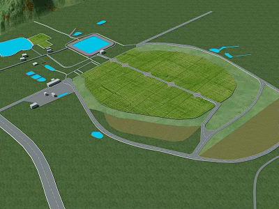 Aerial View Of Lush Rural Agricultural Landscape With Scattered Ponds Paved Roads And Green Fields 3d model