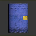 Durable Blue Metal Household Barrel With Yellow Label And Rustic Surface
