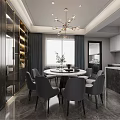 Modern Living Dining Room Interior With Gray Marble Floor Light Sofa And Abstract Painting