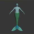 Male Merman Character with Turquoise Body and Green Scales Tail in Standing Pose