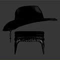Stylish Black Cowboy Hat With Patterned Bandana And Cross Pendant