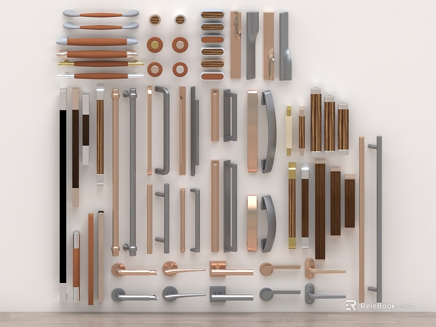 Various Metal Door Handles in Gold Silver and Black Finishes for Home Interior Doors 3d model 