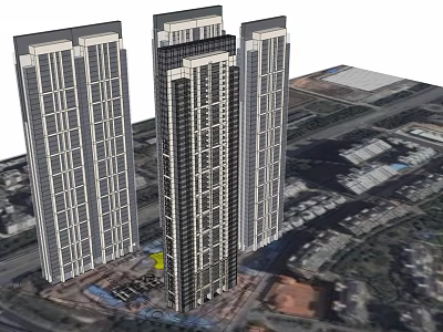 Modern High Rise Residential Complex With Three Towers Central Taller Building And Surrounding Roads 3d model