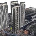 Modern High Rise Residential Complex With Three Towers Central Taller Building And Surrounding Roads