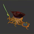 Playful 3D Octopus Wearing Pirate Hat Holding Sword With Small Barrel