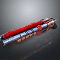 Double Barrel Weapon With Red And Silver Metal Body And Decorative Wrapping Design