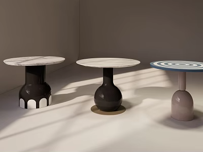 Round Dining Tables With Marble Tabletop And Various Designed Legs In Black Brown Pink 3d model