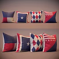Red White Blue Decorative Pillows With Star Pattern And Geometric Design 3d model